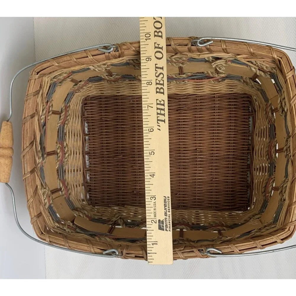 Vintage Nautical-Themed Woven Basket Wire Bail Handles Sailboat Design 10